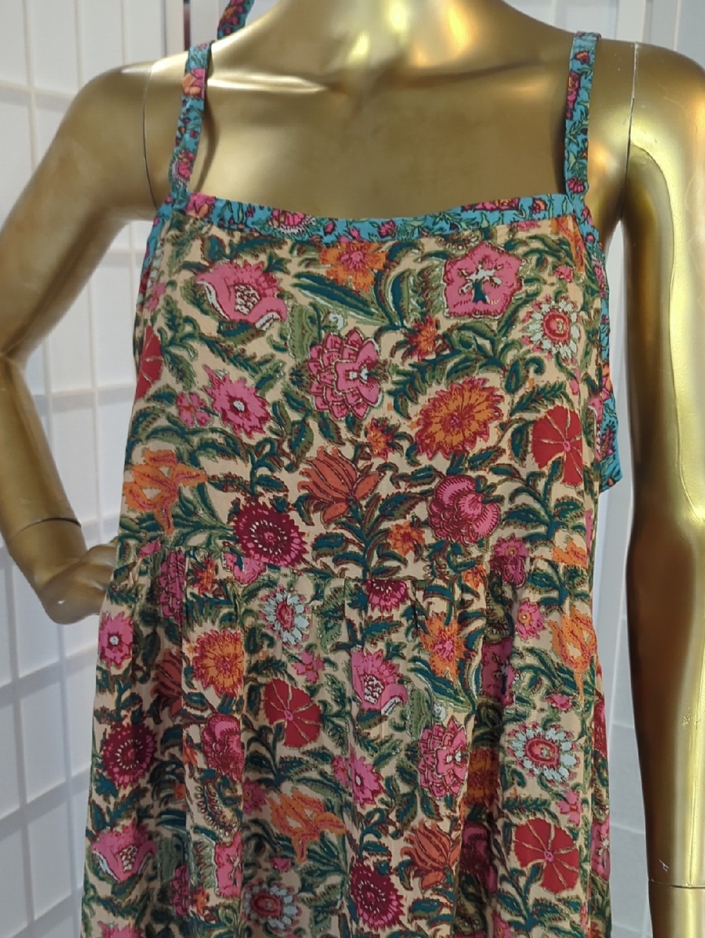 NATURAL LIFE Maddie Cream Floral Tank Dress with Pink & Orange Blooms - Picture 5 of 9